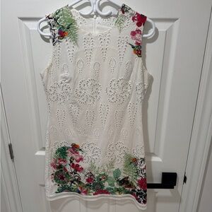 Desigual - Sleeveless Dress, Floral Motifs, Eyelet Fabric, Size 40